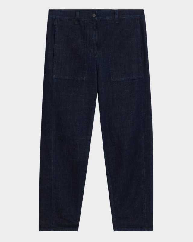 Cropped Stretch Denim Boyfriend Lantern Pants